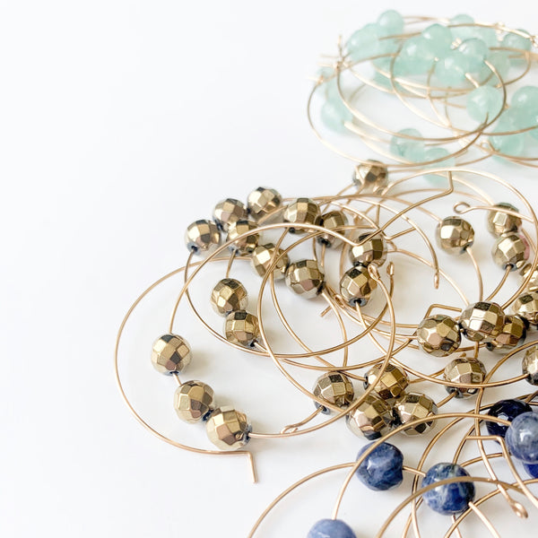 Gold Luster Beaded Hoop Earrings - small