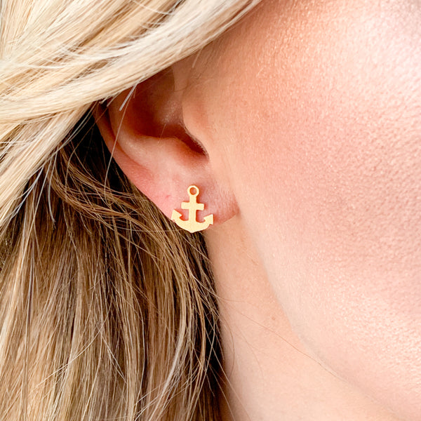 Minimalist Anchor Stud Earrings GOLD or SILVER