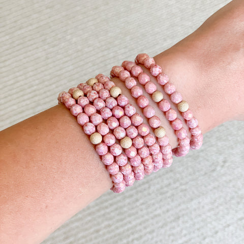 Pink Glass Stretch Bracelet