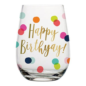 Happy BirthYAY Stemless Wine Glass