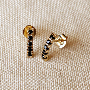 18k Gold Filled Curved Bar Black Crystal Stud Earrings