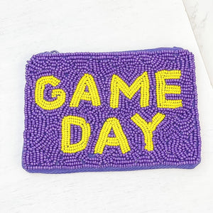 Game Day Beaded Zip Pouch - PURPLE & yellow GOLD