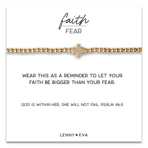 Faith Over Fear Cross Bracelet, 4mm -Gold