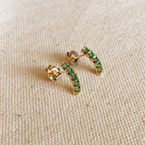 18k Gold Filled Curved Bar Emerald Green Crystal Stud Earrings