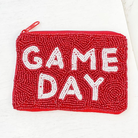 Game Day Beaded Zip Pouch - CRIMSON & WHITE