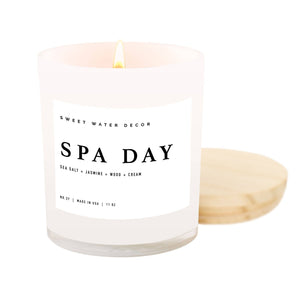 Soy Candle - Spa Day - White Jar + Wood Lid