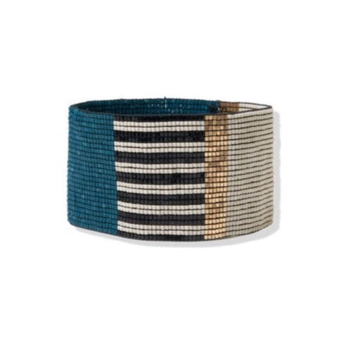 Bracelet - Block Stripe Stretch Wide, Peacock